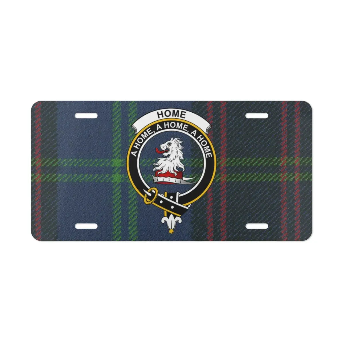 Clan Sutherland sans peur plaid pattern license plate — wild cat crest design