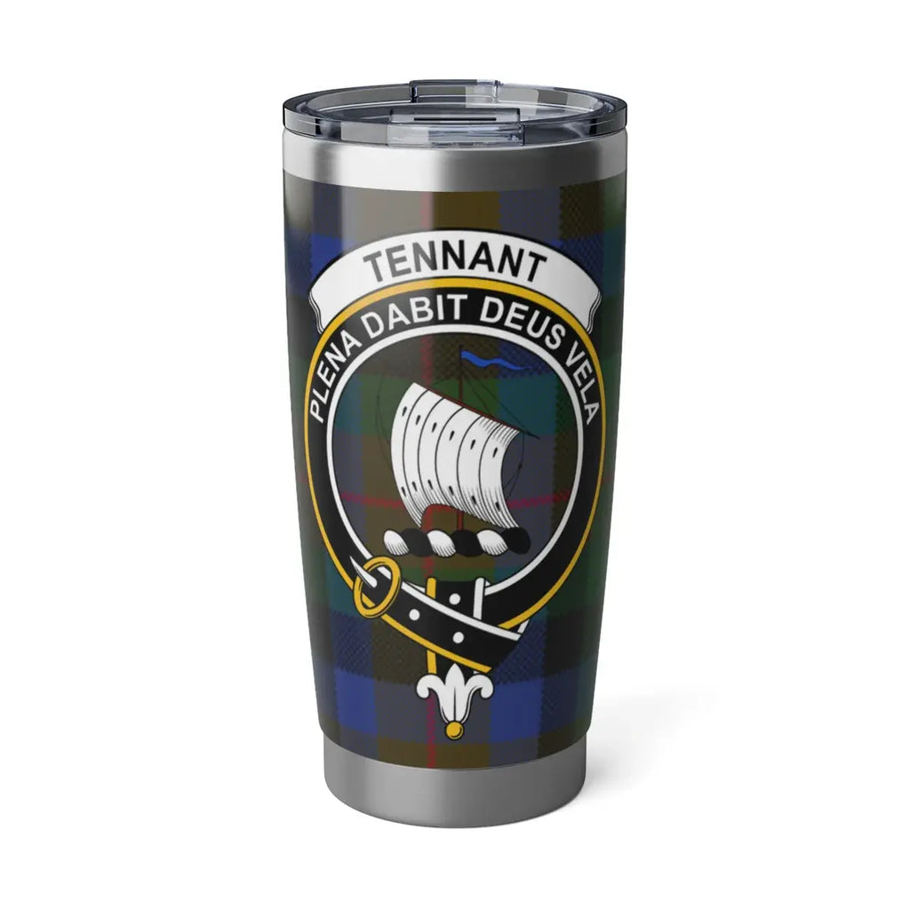 Clan Tennant plena dabit deus vela tumbler — 20oz stainless steel with ship crest and tartan