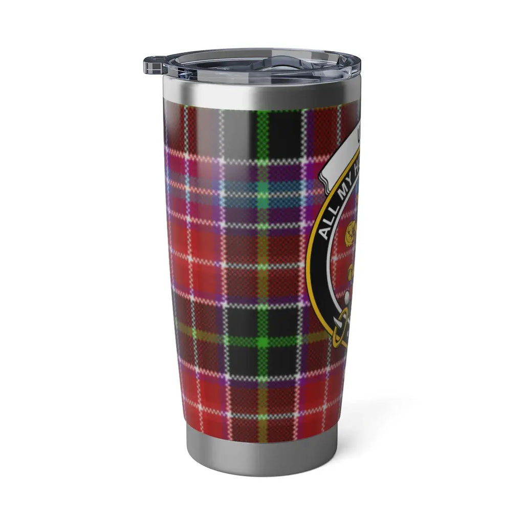 Tartan Patterned Travel Mug with Clan Crest Design