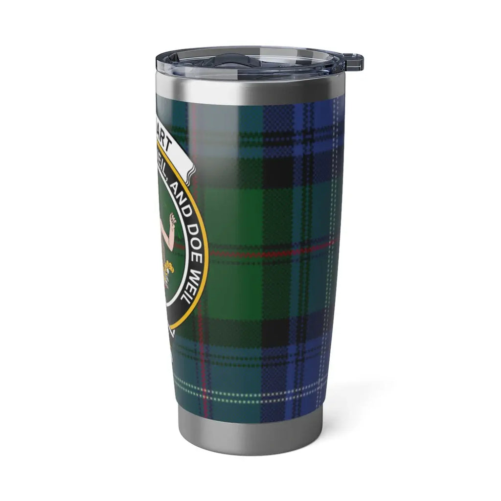 Urquhart clan crest green plaid insulated tumbler — secure gasket, fits car cup holder
