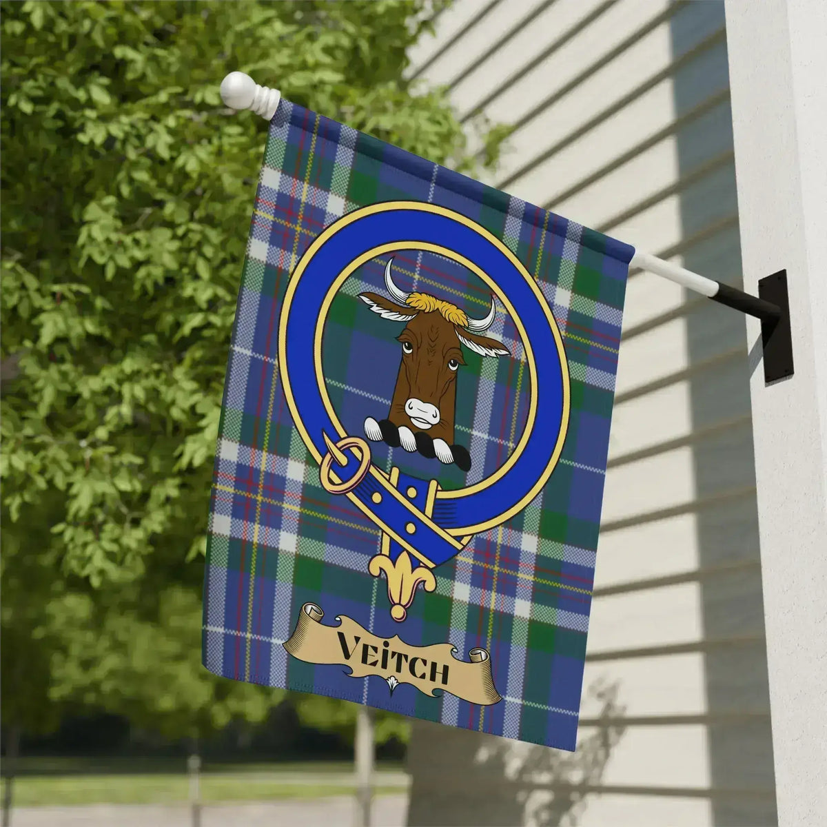 Veitch Tartan Flag with Bull Design Flag