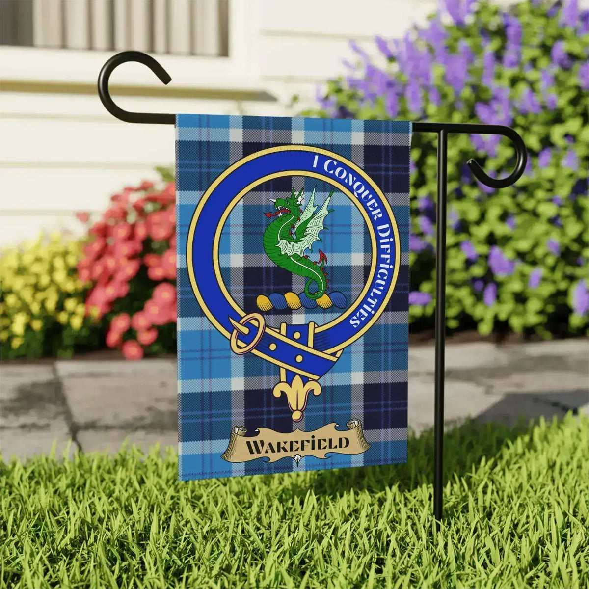 I Conquer Difficulties Crest Garden Flag