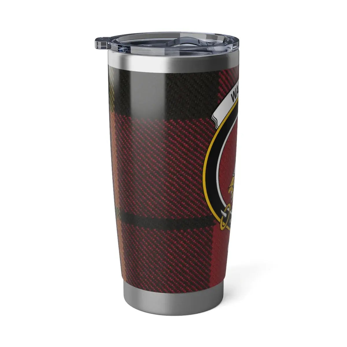 Wallace clan crest red black plaid insulated travel tumbler — secure lid