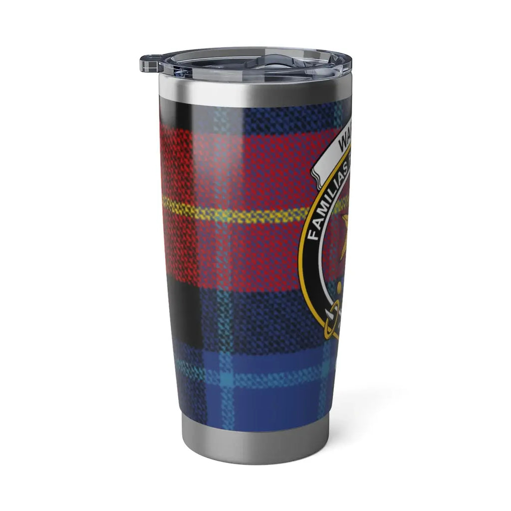 Clan Wardlaw tartan insulated travel drink container — secure lid, fits car cup holder