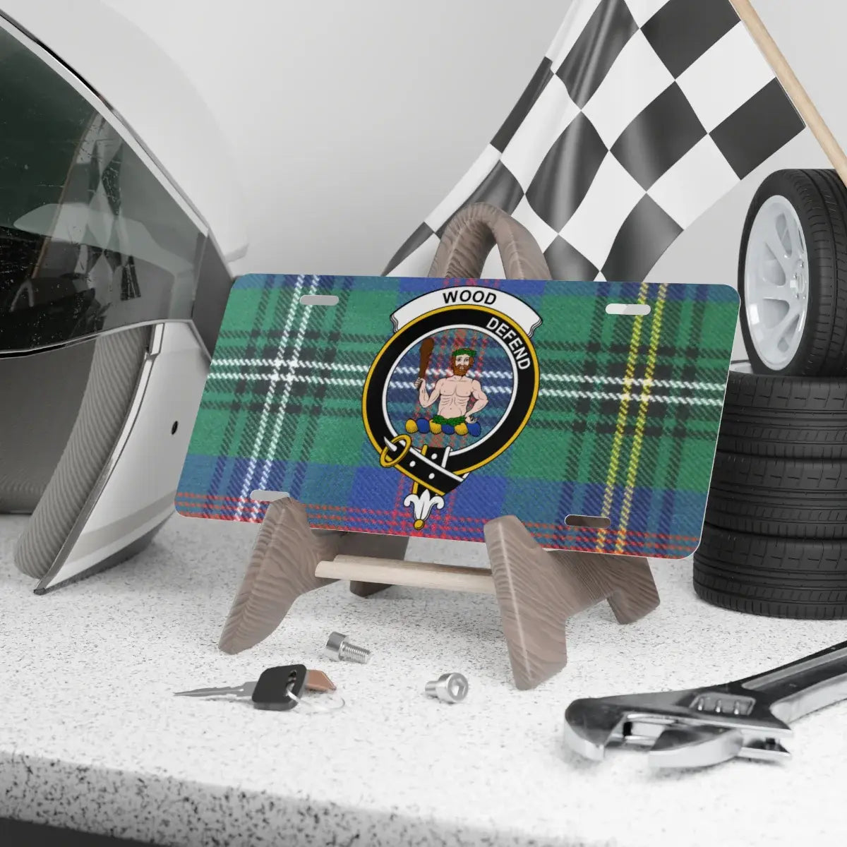 Wood Defender Plaid Clan Crest License Plate product
