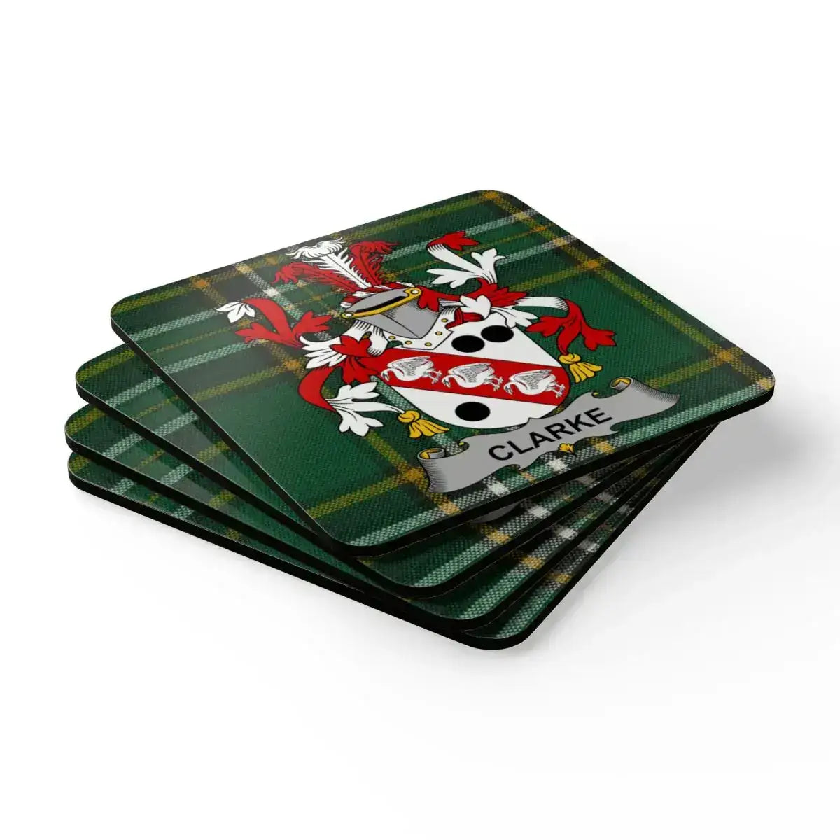 Personalized Family Crest Plaid Design Coasters product