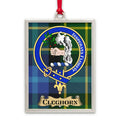 Cleghorn tartan-background crest ornament shown as a Scottish heritage keepsake gift