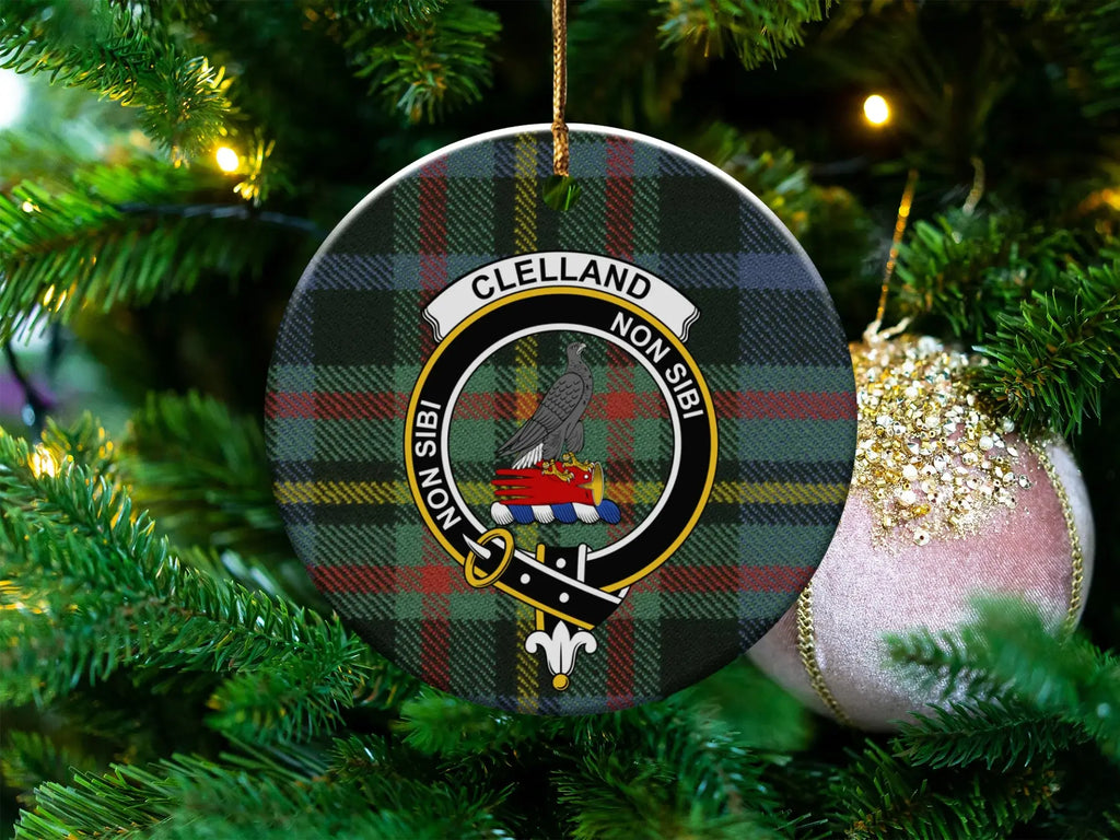 Tartan Clelland Non Sibi Family Crest Ornament
