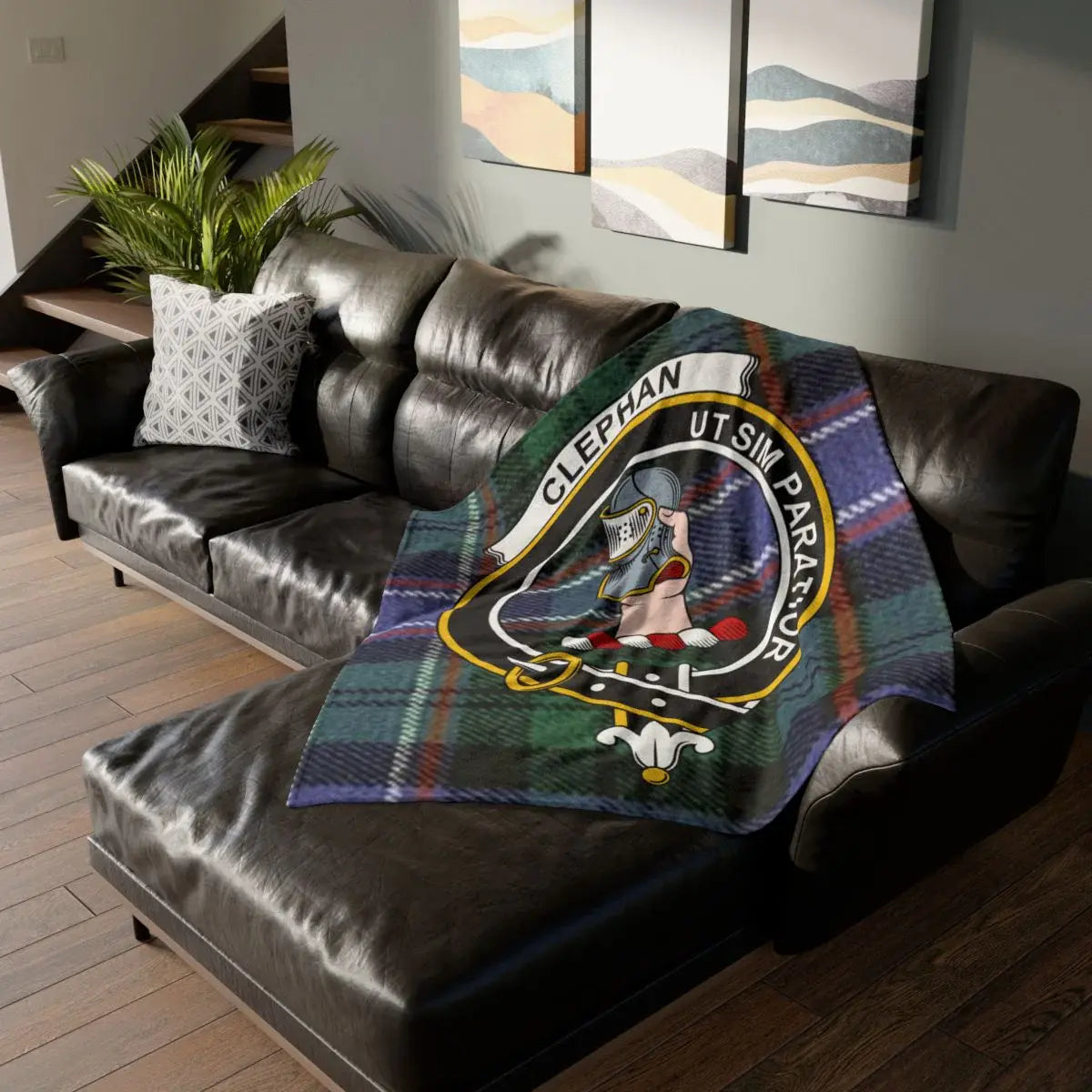 Colorful Plaid Blanket with Coat of Arms Design
