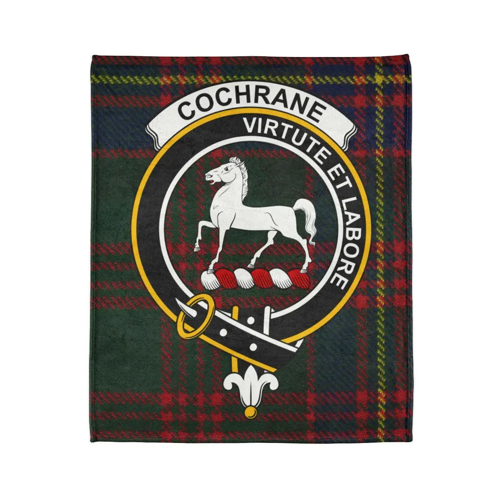 Cochrane virtute et labore emblem throw blanket — crest detail on polyester