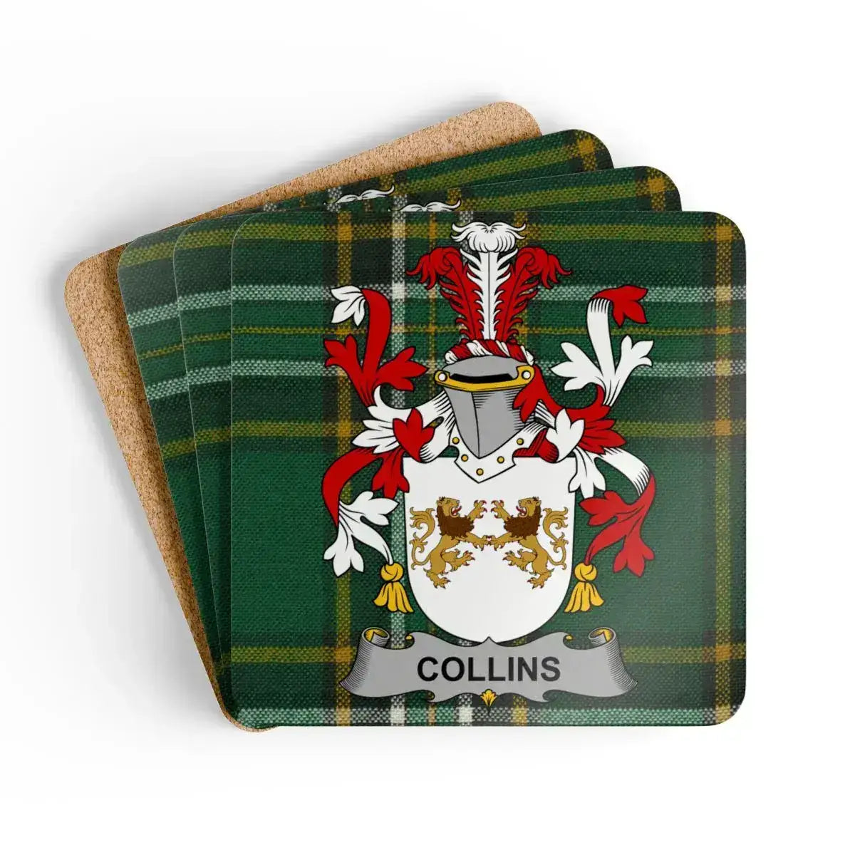 Family Heritage Crest Plaid Coaster Set product
