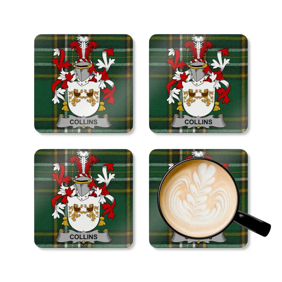 Collins Family Crest Tartan Design Coaster Set product