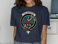 Colquhoun Si Je Puis emblem t-shirt in navy — clan crest on chest, unisex cotton fit