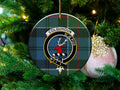 Colquhoun clan tartan ceramic ornament — 3-inch round glossy disc with stag crest and Si Je Puis