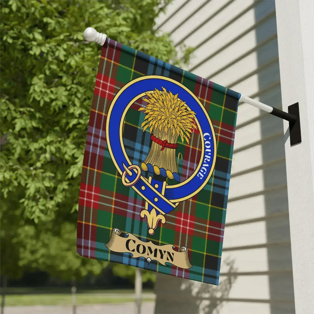 Clan Comyn Scottish crest garden flag in larger 24.5x32 size — poly poplin-canvas outdoor display
