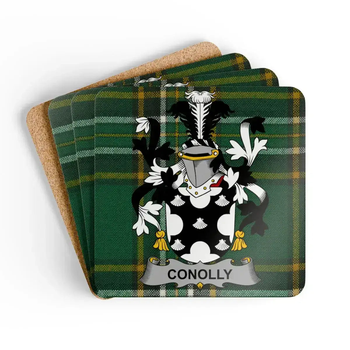 Conolly Family Crest on Checkered Pattern Coaster product