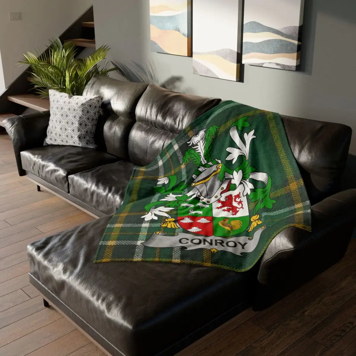 Personalized Conroy Family Crest Plaid Blanket for Home