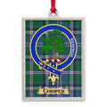 Cooper tartan-background crest ornament shown as a Scottish heritage keepsake gift