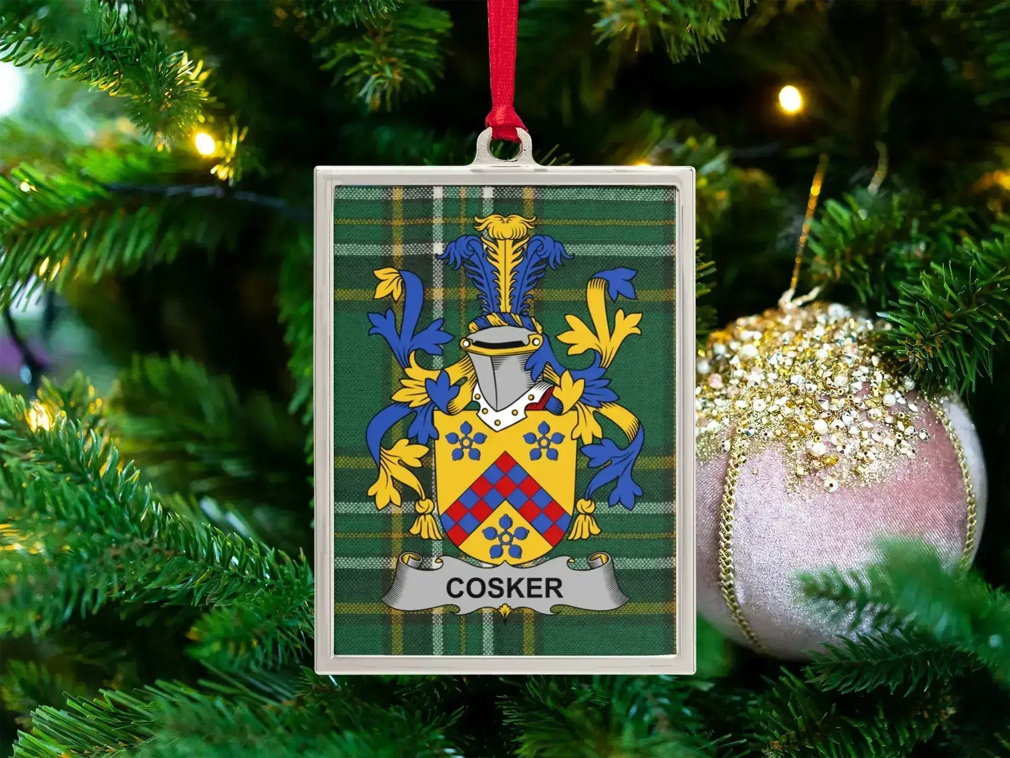 Cosker Family Crest Personalized Holiday Ornament product