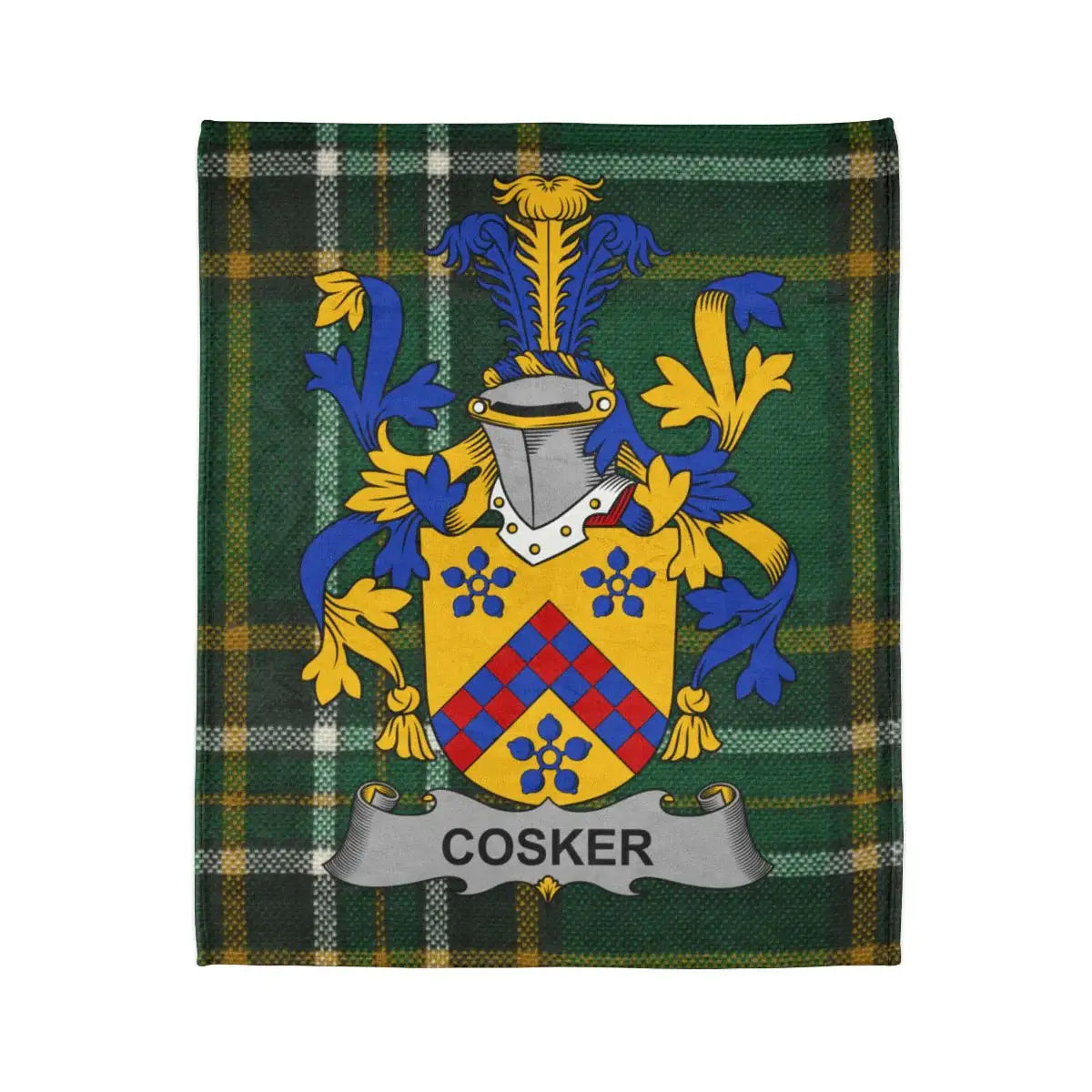 Custom Cosker Family Crest on Plaid Pattern Throw Blanket