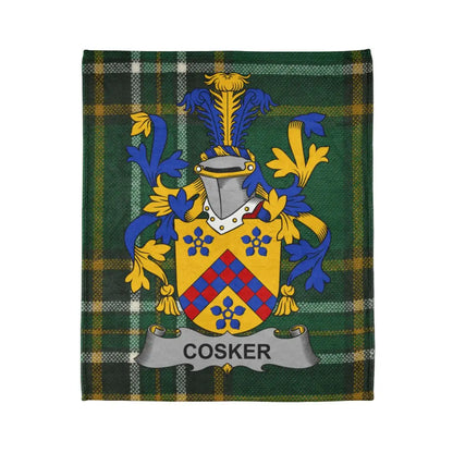 Custom Cosker Family Crest on Plaid Pattern Throw Blanket