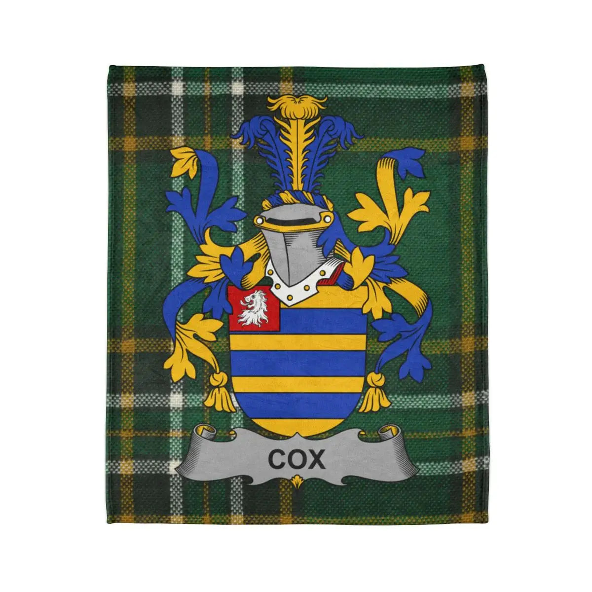 Cox Family Crest Tartan Blanket with Heraldic Design