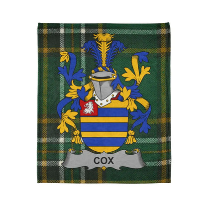 Cox Family Crest Tartan Blanket with Heraldic Design