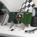 Clan Cranstoun tartan novelty license plate — 12x6 aluminium, crane crest and motto Thou Shalt Want Ere I Want
