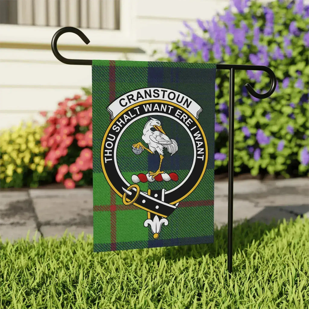 Cranstoun Scottish clan crest garden flag in 24.5x32 size — poly poplin-canvas, outdoor display