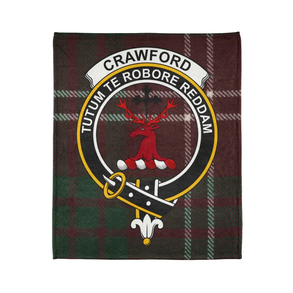 Crawford Tutum Te Robore Reddam tartan throw blanket — stag crest design on 50x60 polyester