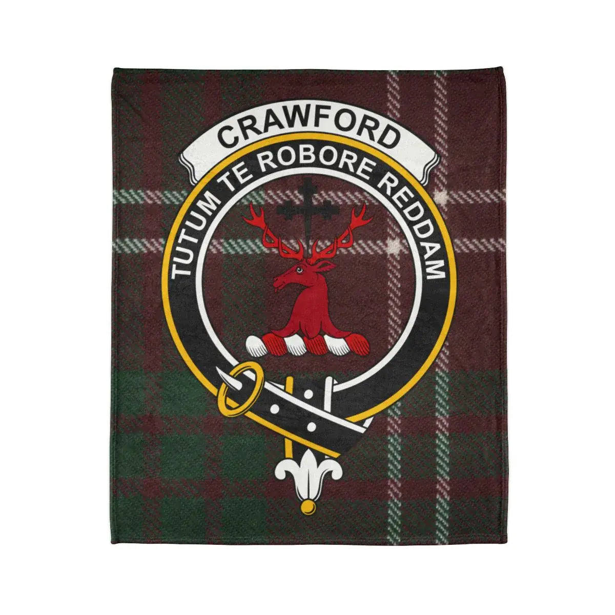 Crawford Tutum Te Robore Reddam tartan throw blanket — stag crest design on 50x60 polyester