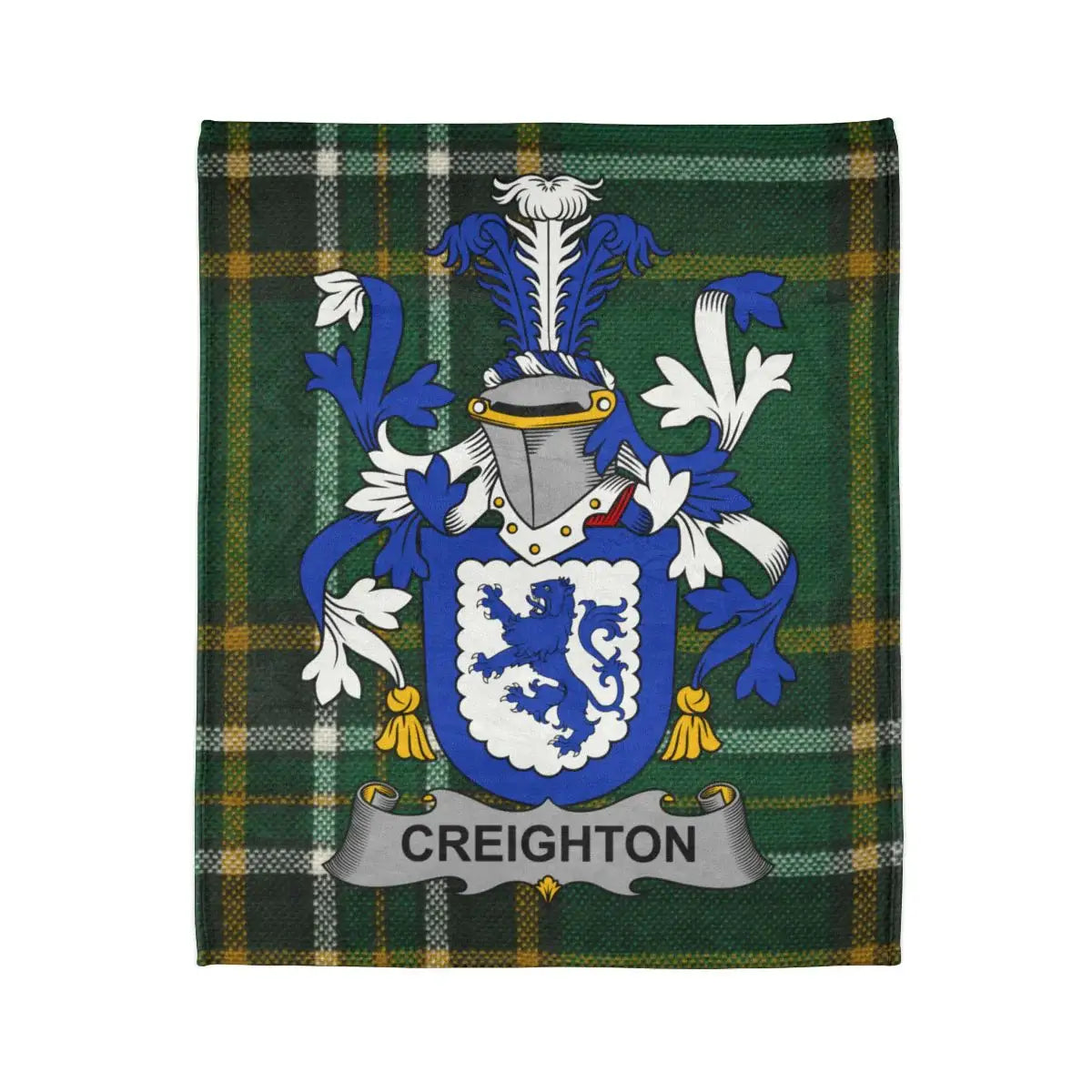 Creighton Family Crest on Plaid Pattern Blanket