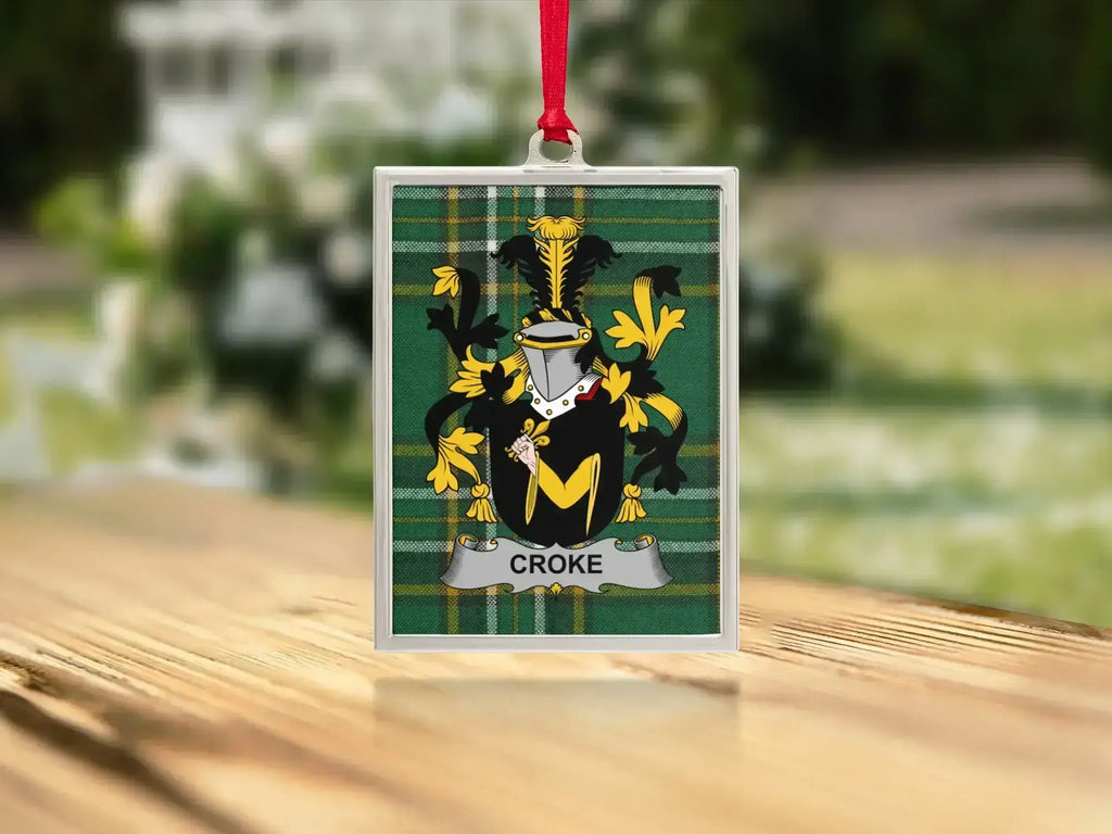 Croke Family Crest Green and Yellow Ornament product