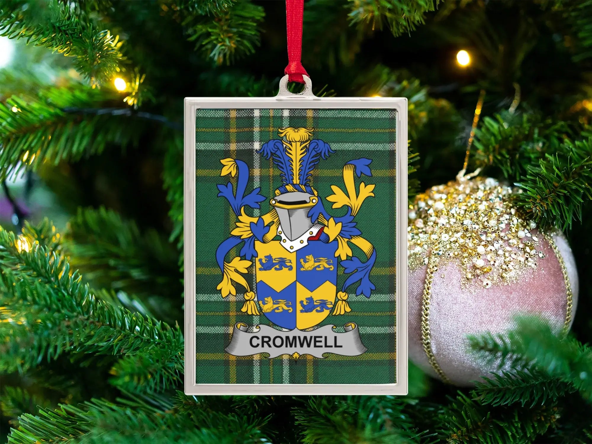 Cromwell Family Crest Green Plaid Christmas Ornament product