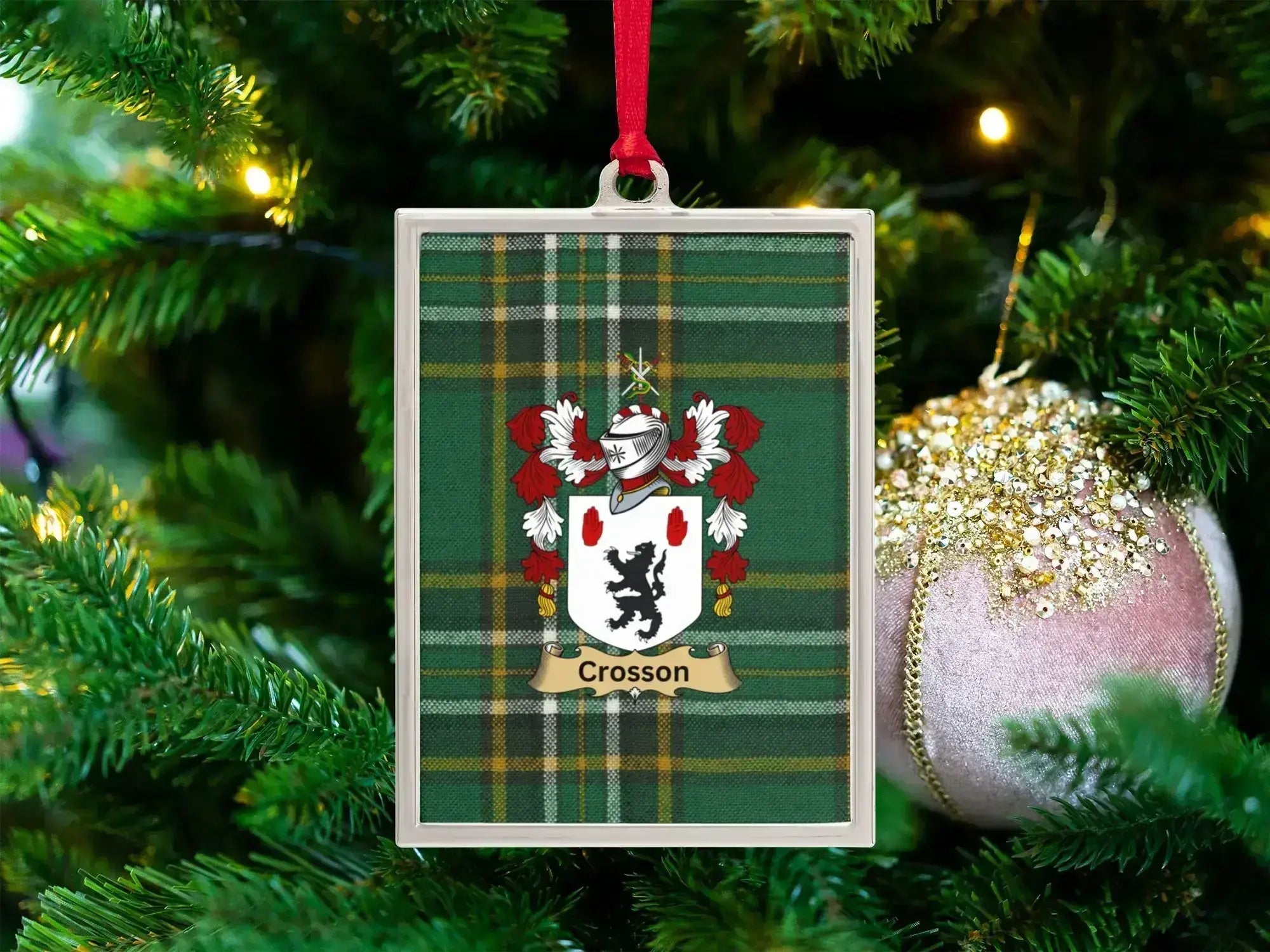 Crosson Coat of Arms Plaid Christmas Ornament product type