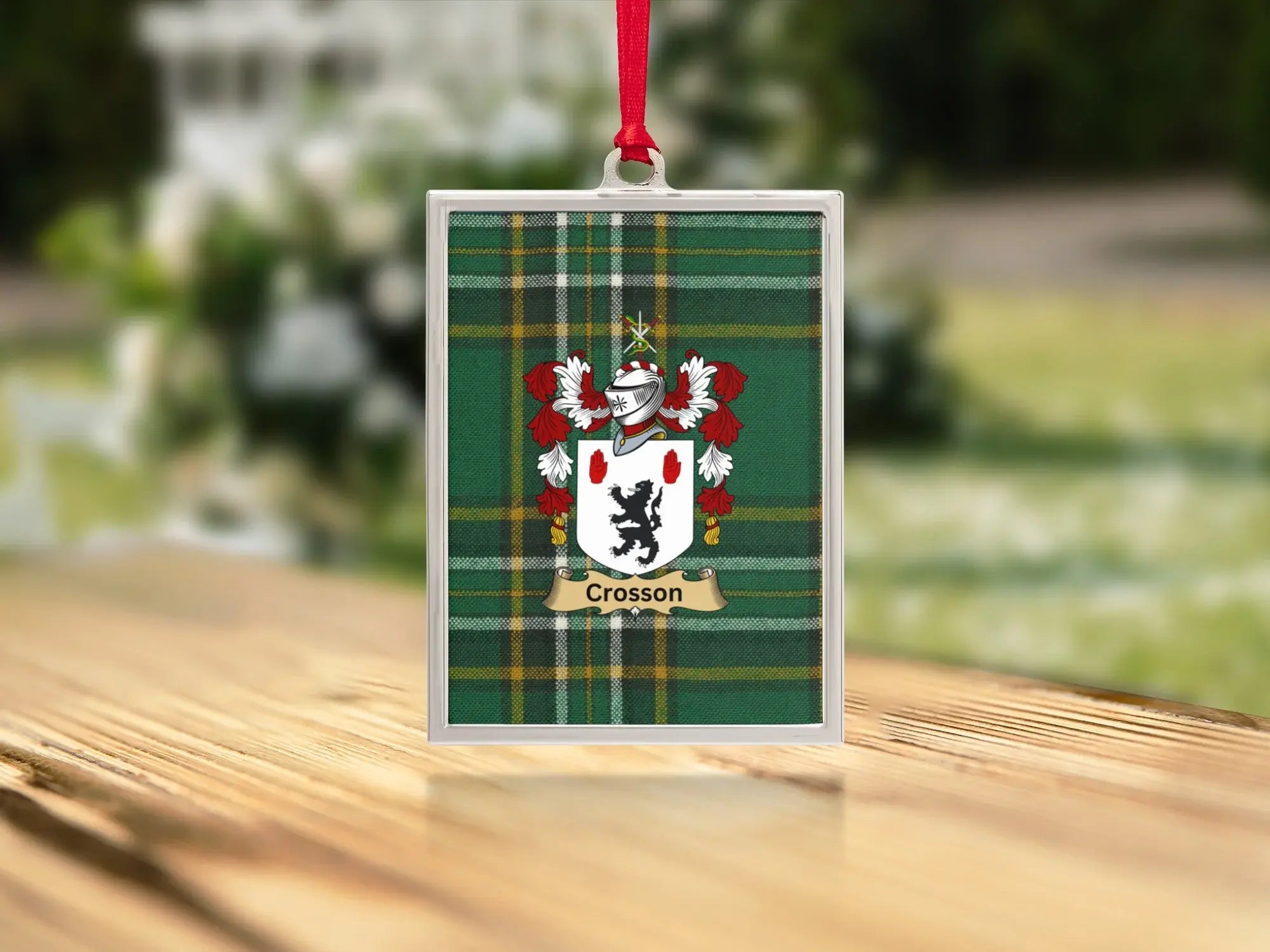 Green Plaid Shield Ornament Crosson product
