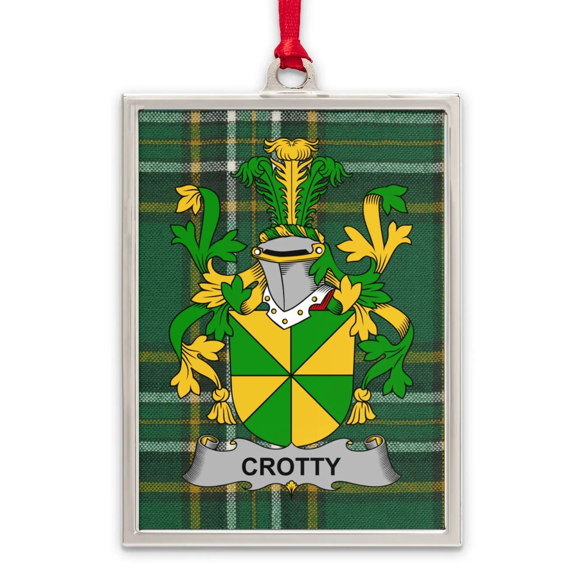Crotty Family Crest Badge Plaid Green Background Product
