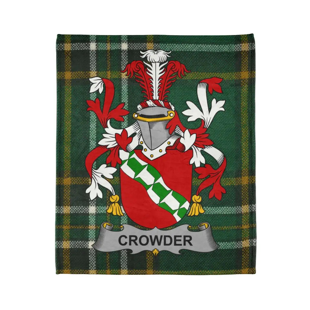 Crowder Family Crest Design on Tartan Pattern Blanket