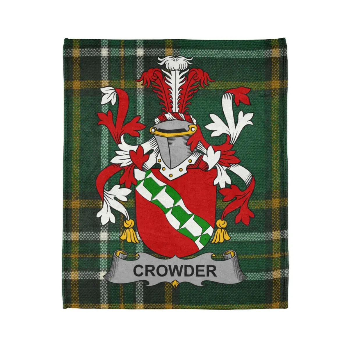 Crowder Family Crest Design on Tartan Pattern Blanket