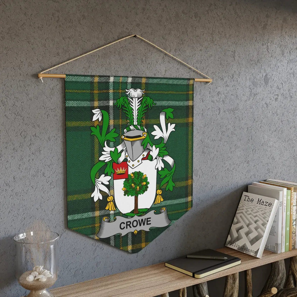 Crowe Irish family crest pennant on the Irish National Tartan