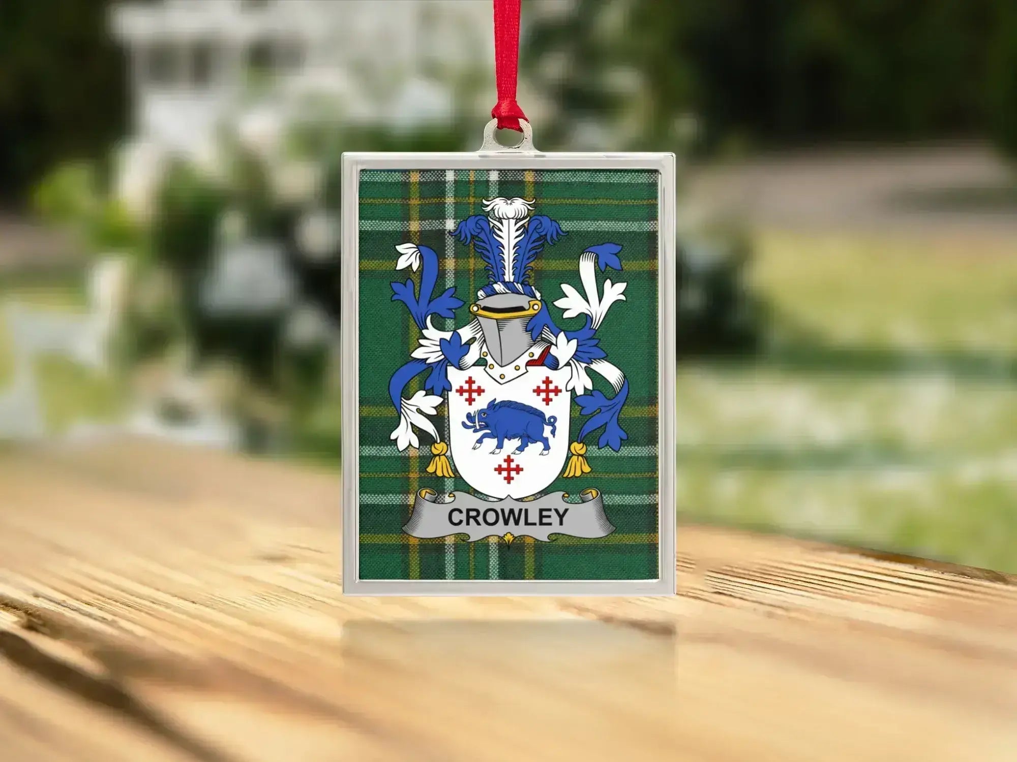 Crowley Family Crest Green Plaid Design Ornament product