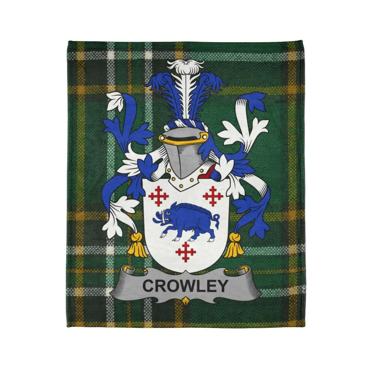 Crowley Family Crest on Tartan Design Blanket