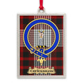 Cruickshank tartan-background crest ornament shown as a Scottish heritage keepsake gift
