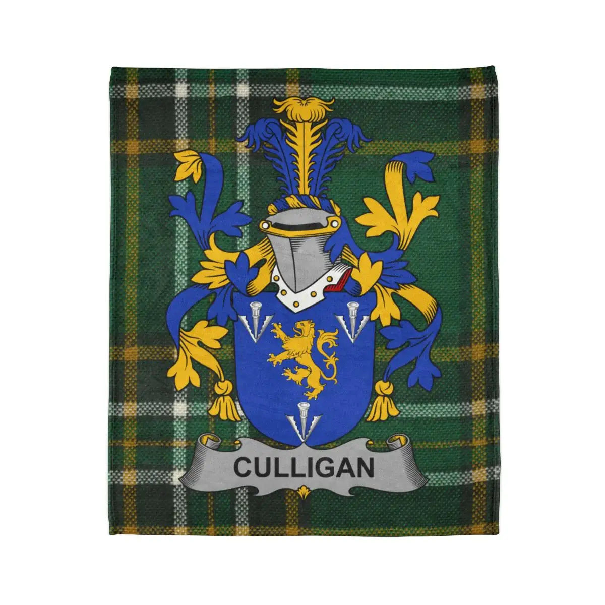 Culligan Family Crest on Plaid Blanket Design