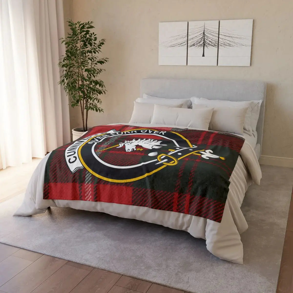 Cunningham unicorn plaid bedding blanket — lightweight polyester throw with heraldic design