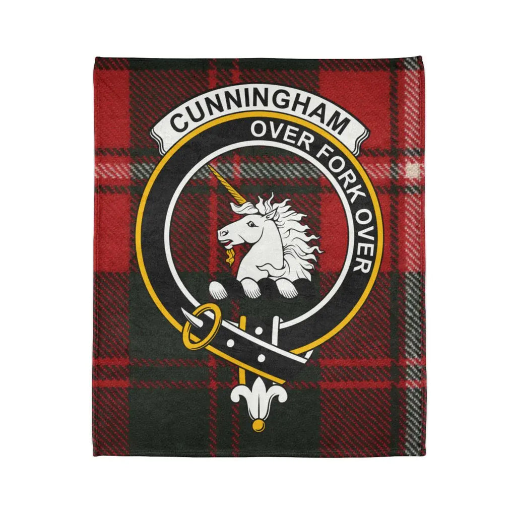 Cunningham Over Fork Over plaid throw blanket — unicorn crest design on 50x60 polyester