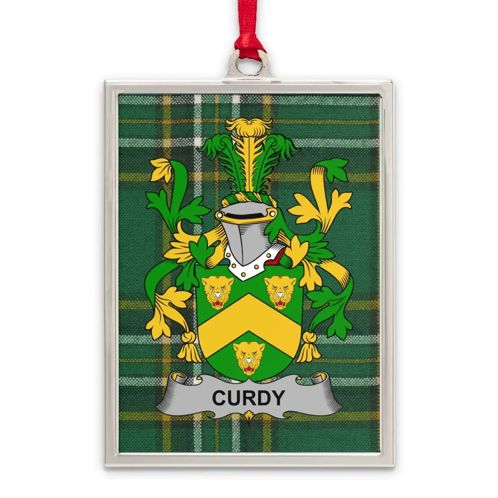 Family Crest with Name Green Plaid Tartan Ornament product
