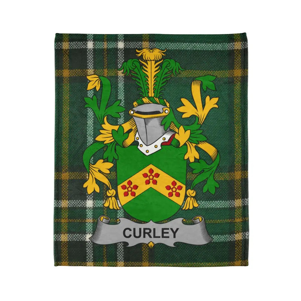 Curley Family Crest Blanket with Tartan Design