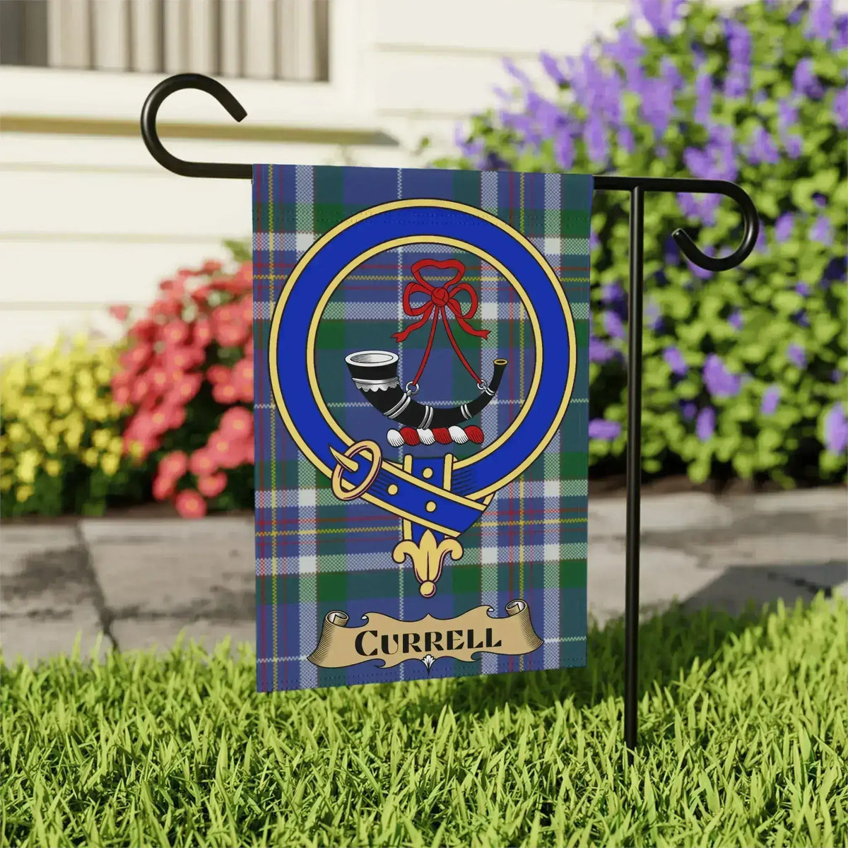 Tartan Garden Flag With Currell Crest Banner