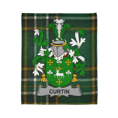 Curtin Family Crest Green Blanket Tartan Throw